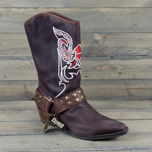 Women's Dingo City Limits Harness Boots  Embroidered Design Brown - Picture 2 of 8
